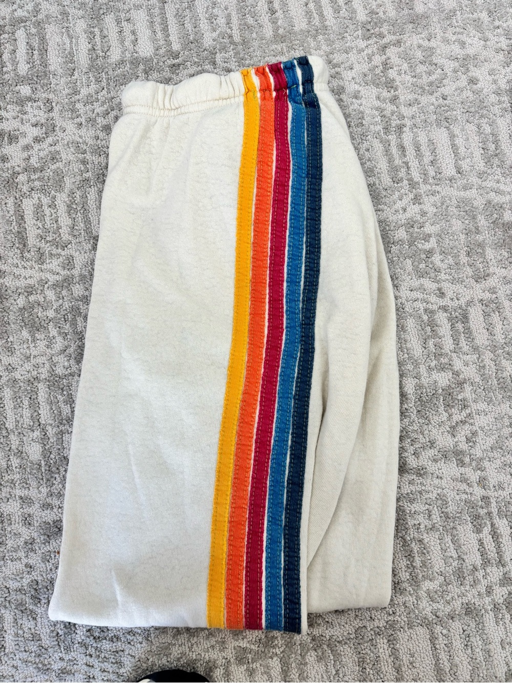 Aviator Nation Cream Joggers with Rainbow Stitch Side Stripes